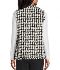 Multiples Petite Size Textured Woven Checked Notch Collar Sleeveless Fitted Vest