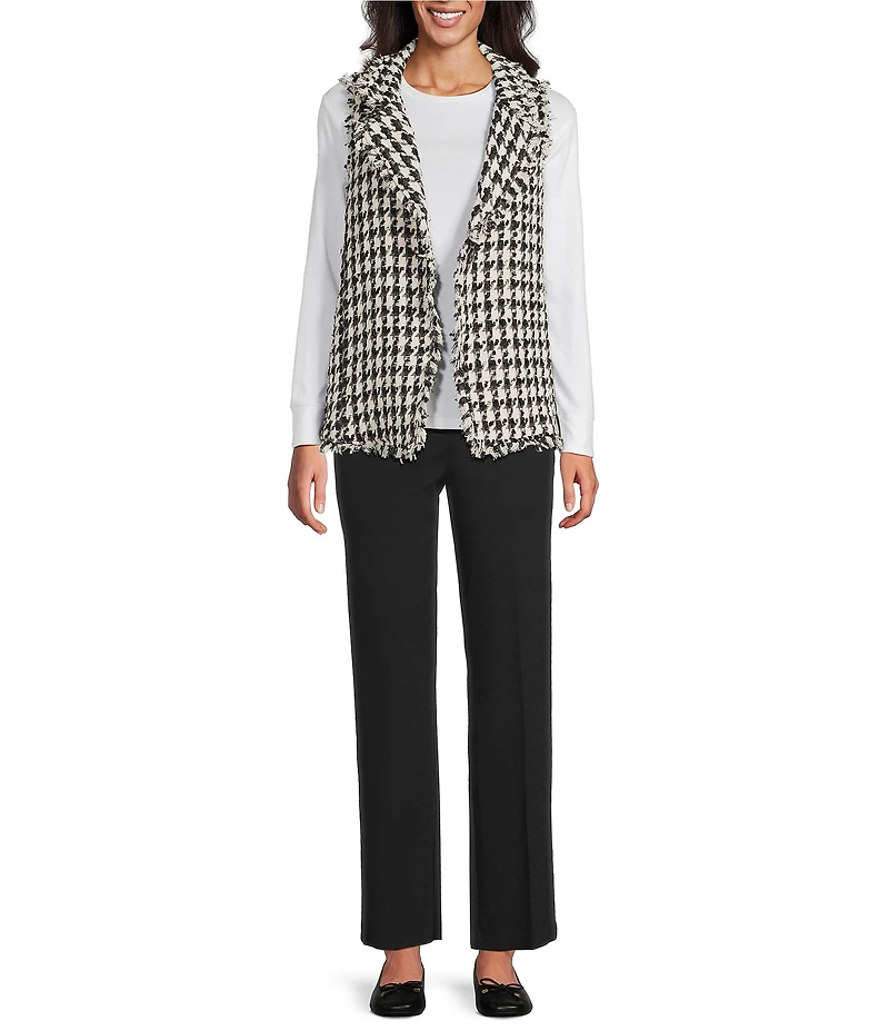 Multiples Petite Size Textured Woven Checked Notch Collar Sleeveless Fitted Vest