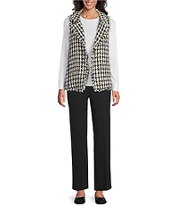 Multiples Petite Size Textured Woven Checked Notch Collar Sleeveless Fitted Vest