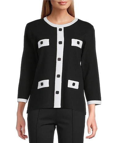 Multiples Petite Size Wide Neck 3/4 Sleeve Sweater Knit Top