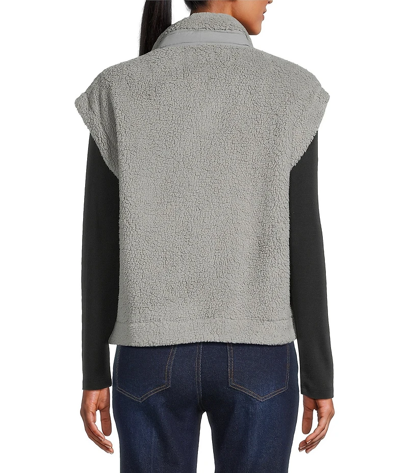 Multiples Petite Size Woven Stand Collar Sleeveless Snap-Front Fitted Vest