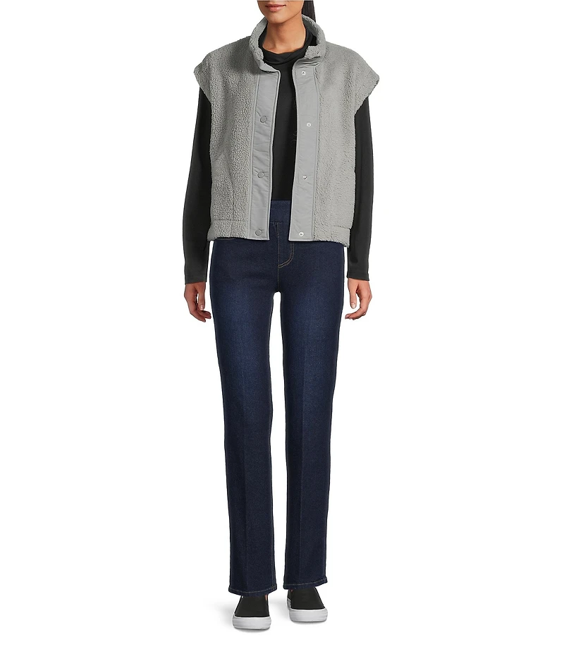 Multiples Petite Size Woven Stand Collar Sleeveless Snap-Front Fitted Vest