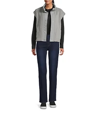 Multiples Petite Size Woven Stand Collar Sleeveless Snap-Front Fitted Vest