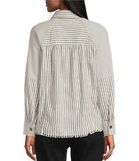 Multiples Petite Size Yarn Dye Woven Stripe Point Collar Long Sleeve Button-Front Flannel Shirt