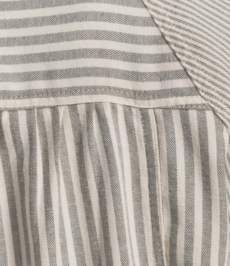 Multiples Petite Size Yarn Dye Woven Stripe Point Collar Long Sleeve Button-Front Flannel Shirt