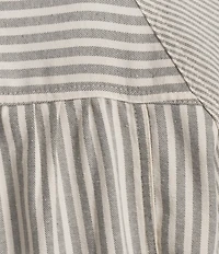 Multiples Petite Size Yarn Dye Woven Stripe Point Collar Long Sleeve Button-Front Flannel Shirt