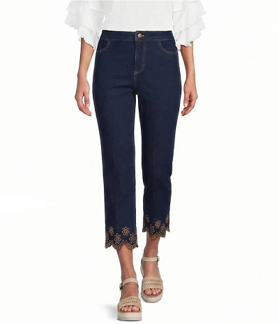 Multiples Petite Slimsation® Two-Way Stretch Denim Flare Crop Pants