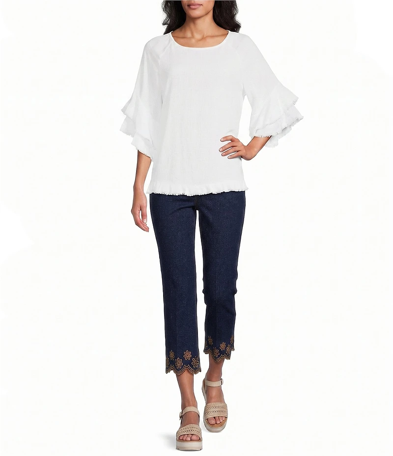Multiples Petite Slimsation® Two-Way Stretch Denim Flare Crop Pants