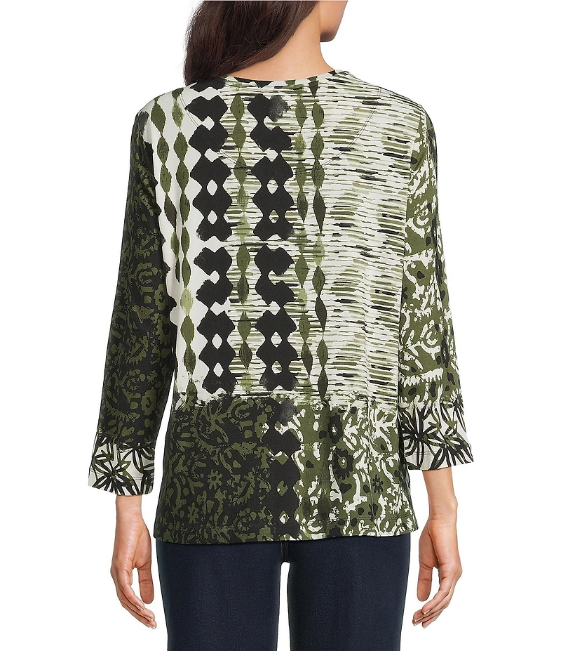 Multiples Placement Print Crew Neck 3/4 Sleeve Top