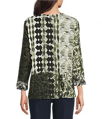 Multiples Placement Print Crew Neck 3/4 Sleeve Top