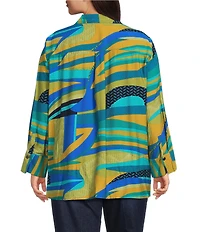 Multiples Plus Size Abstract Point Collar 3/4 Turn-Up Cuff Sleeve Button Front Shirt