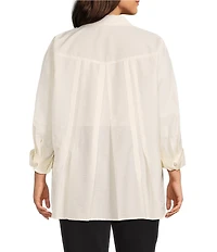 Multiples Plus Size Crinkle Poplin Point Collar 3/4 Flip Back Cuff Fit & Flare Button Front Shirt