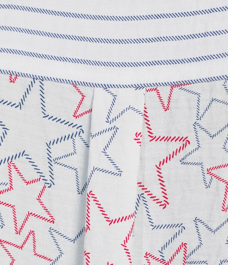 Multiples Plus Size Crinkle Woven Star Stripe Print Point Collar Long Roll-Tab Sleeve Hi-Low Hem Button Front Shirt
