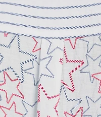 Multiples Plus Size Crinkle Woven Star Stripe Print Point Collar Long Roll-Tab Sleeve Hi-Low Hem Button Front Shirt