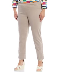 Slimsation® by Multiples Plus Size Flat Front Straight Leg Pull-On Ankle Pants