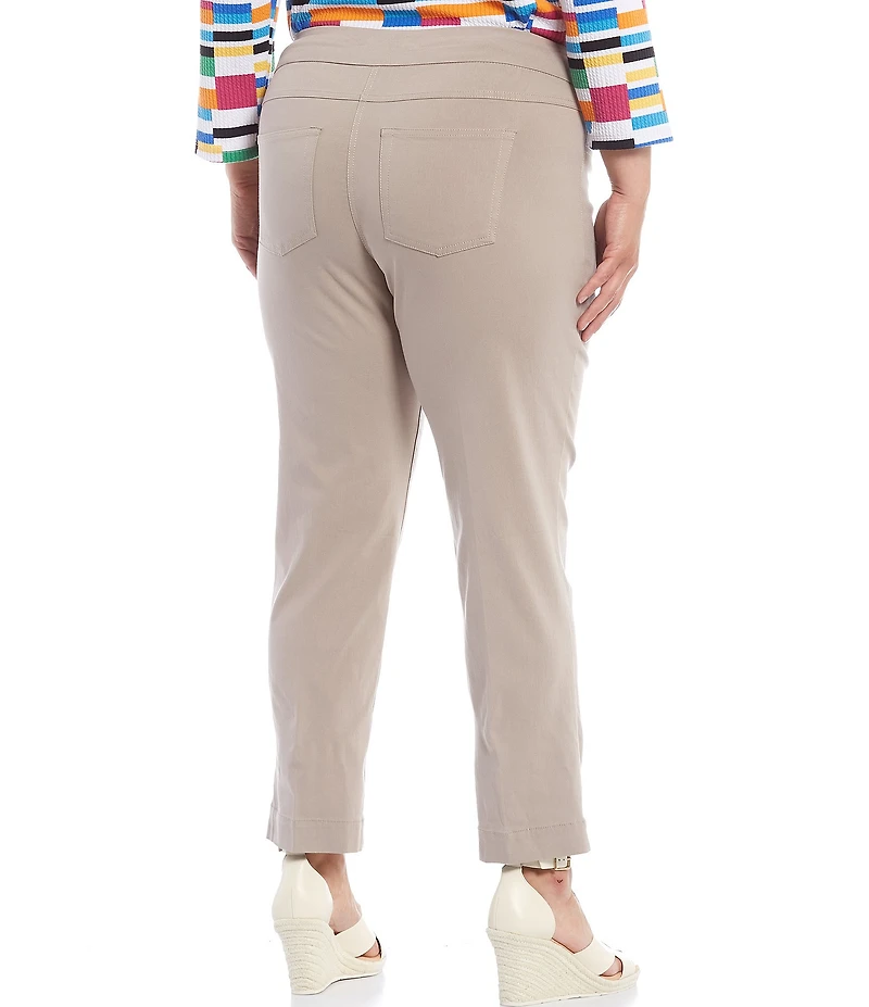 Slimsation® by Multiples Plus Size Flat Front Straight Leg Pull-On Ankle Pants