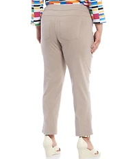 Slimsation® by Multiples Plus Size Flat Front Straight Leg Pull-On Ankle Pants