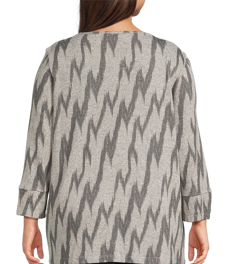 Multiples Plus Size Grey Print Scoop Neck 3/4 Sleeve Top