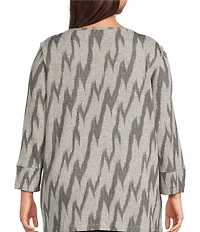 Multiples Plus Size Grey Print Scoop Neck 3/4 Sleeve Top