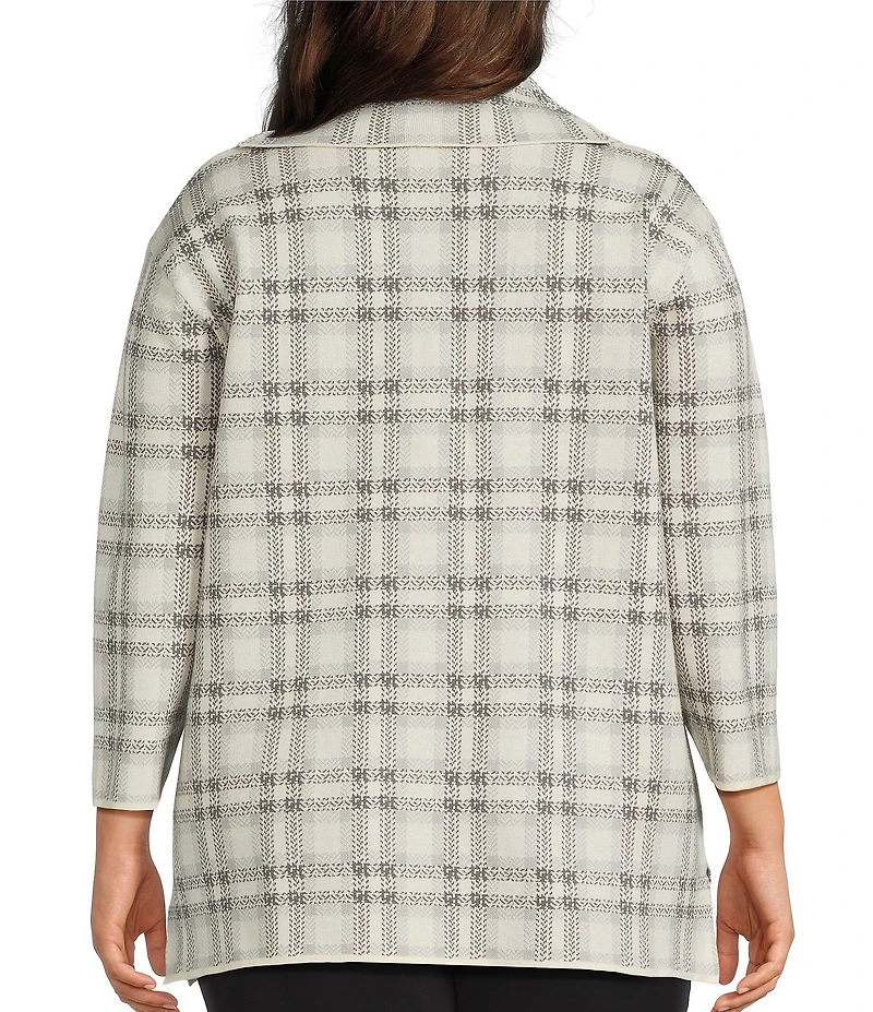 Multiples Plus Size Jacquard Knit Plaid Cowl Neck 3/4 Sleeve Top
