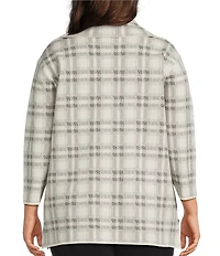 Multiples Plus Size Jacquard Knit Plaid Cowl Neck 3/4 Sleeve Top