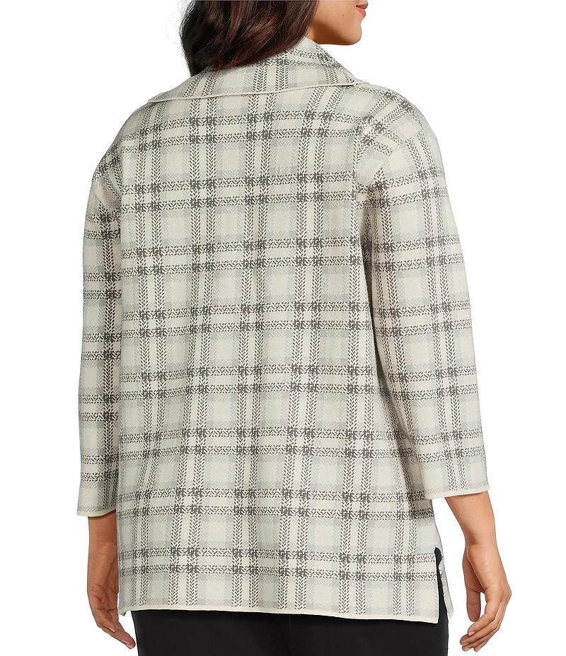 Multiples Plus Size Jacquard Knit Plaid Cowl Neck 3/4 Sleeve Top
