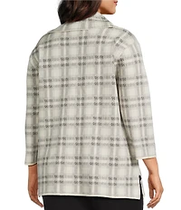 Multiples Plus Size Jacquard Knit Plaid Cowl Neck 3/4 Sleeve Top
