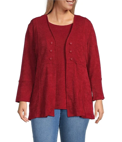 Multiples Plus Size Knit 3/4 Flounce Sleeve Long Cardigan Matching Shell Set