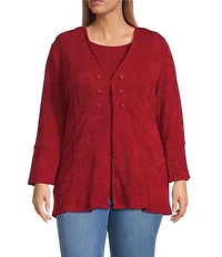 Multiples Plus Size Knit 3/4 Flounce Sleeve Long Cardigan Matching Shell Set