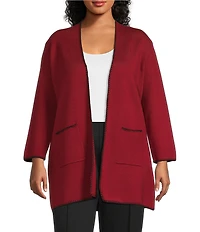 Multiples Plus Size Knit 3/4 Sleeve Open-Front Solid Long Sweater Cardigan