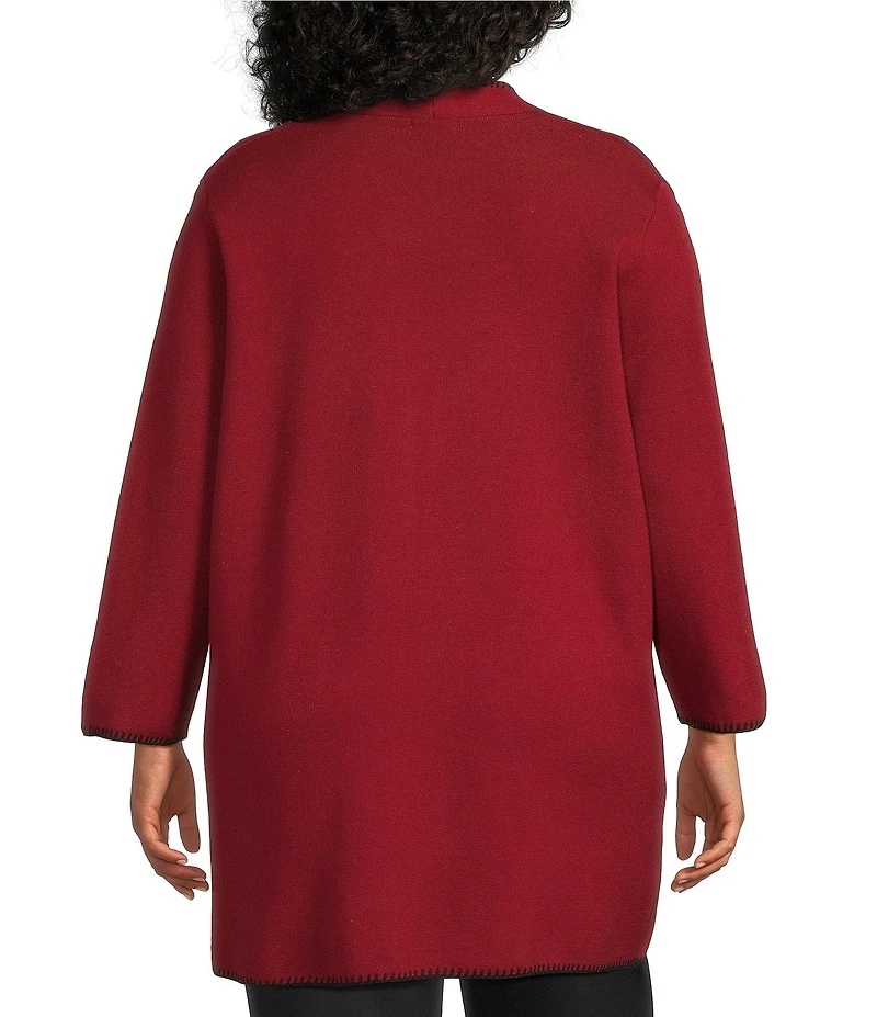 Multiples Plus Size Knit 3/4 Sleeve Open-Front Solid Long Sweater Cardigan