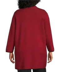 Multiples Plus Size Knit 3/4 Sleeve Open-Front Solid Long Sweater Cardigan