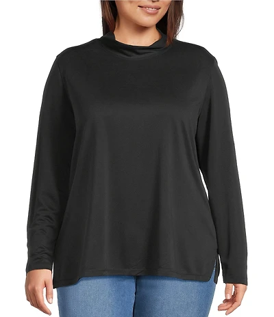 Multiples Plus Size Knit Mock Neck Long Sleeve Popover Top