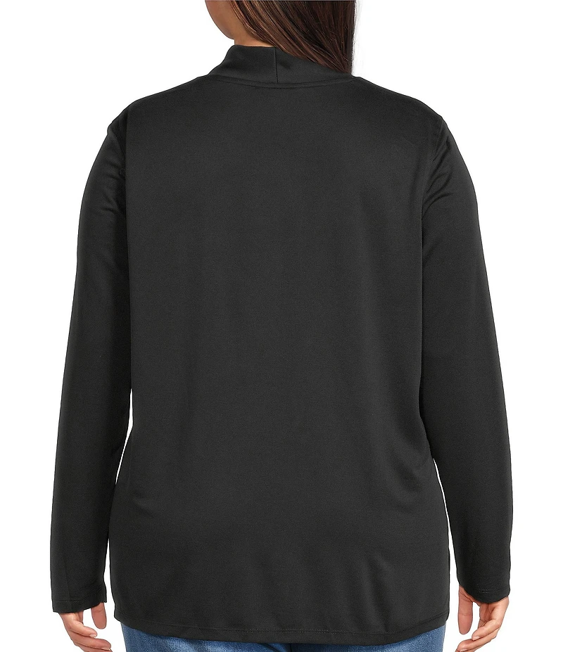 Multiples Plus Size Knit Mock Neck Long Sleeve Popover Top
