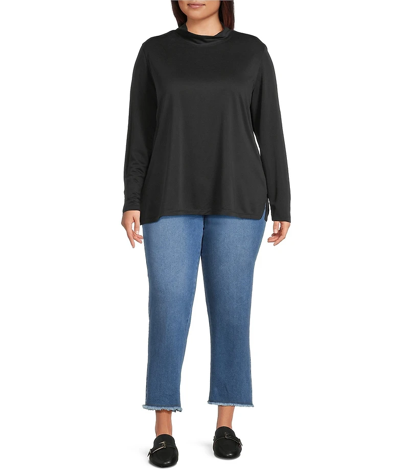 Multiples Plus Size Knit Mock Neck Long Sleeve Popover Top
