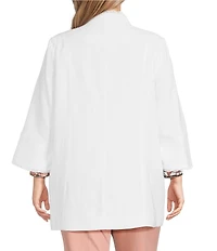 Multiples Plus Size Linen-Blend Stand Collar 3/4 Flounce Sleeve Open-Front Jacket