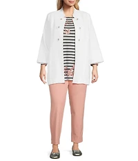 Multiples Plus Size Linen-Blend Stand Collar 3/4 Flounce Sleeve Open-Front Jacket