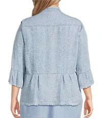 Multiples Plus Size Lyocell Printed Point Collar 3/4 Flounce Sleeve Button Front Peplum Jacket