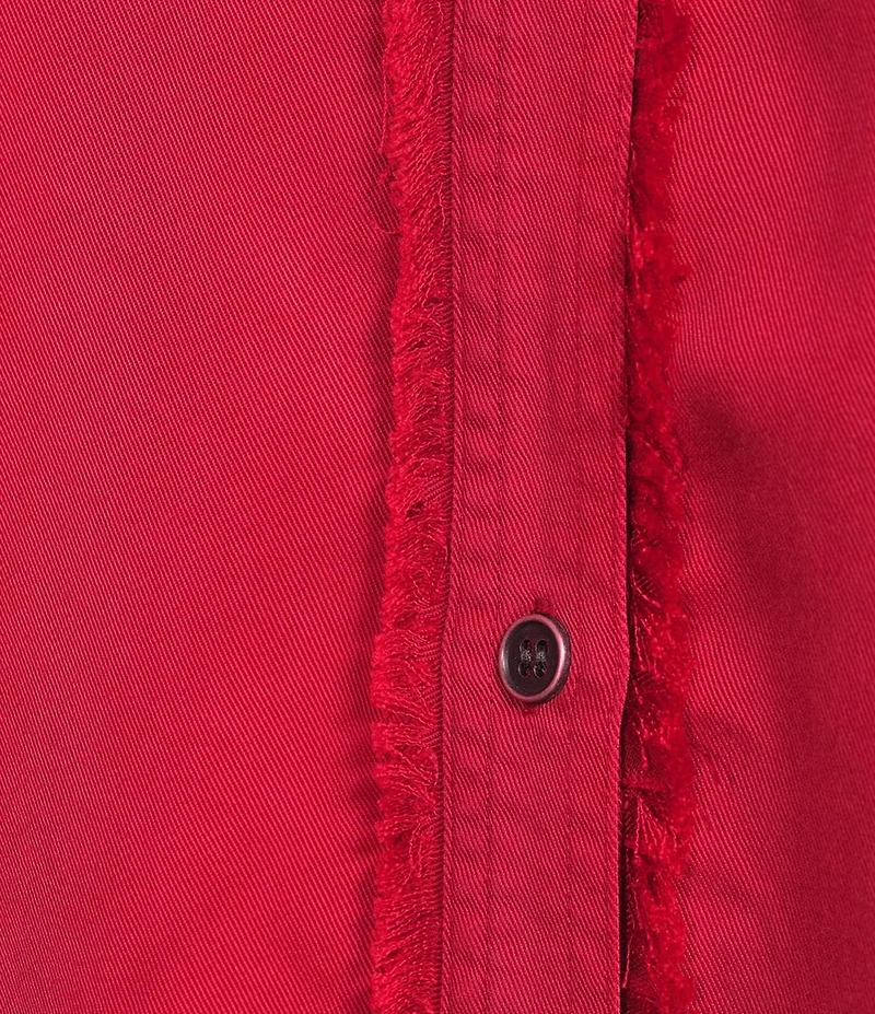 Multiples Plus Size Lyocell Twill Point Collar Long Roll-Tab Sleeve Button Front Fringed Shirt