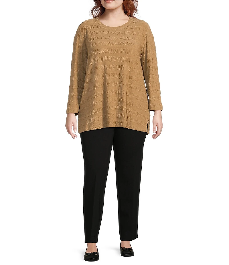 Multiples Plus Size Pucker Double Knit Jacquard Scoop Neck 3/4 Sleeve Pullover Knit Top