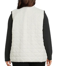 Multiples Plus Size Quilted Woven Stand Collar Sleeveless Fitted Vest