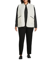 Multiples Plus Size Quilted Woven Stand Collar Sleeveless Fitted Vest