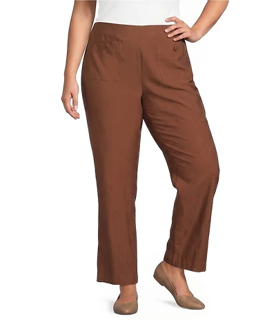 Multiples Plus Size Slimsation Twill No-Waist Faux Fly Wide Leg Pull-On Crop Pants