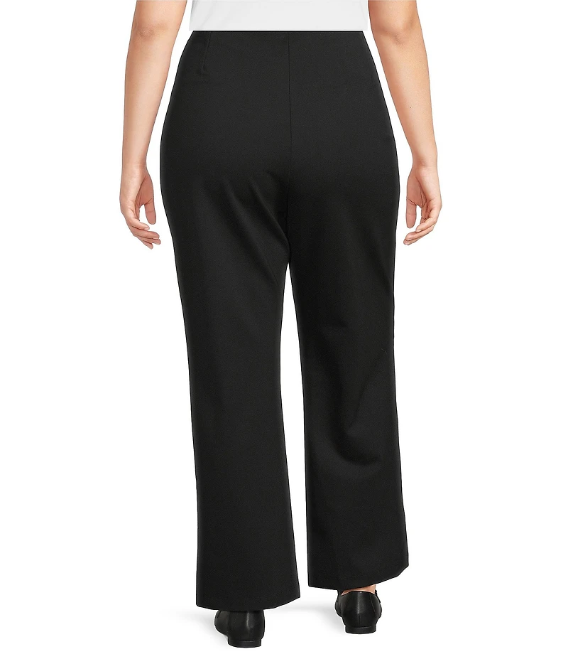 Multiples Plus Size Solid 4-Way Stretch Ponte Elastic No-Waist Pintuck Pull-On Flare Leg Ankle Pants
