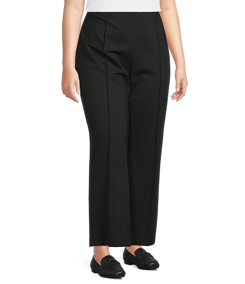 Multiples Plus Size Solid 4-Way Stretch Ponte Elastic No-Waist Pintuck Pull-On Flare Leg Ankle Pants