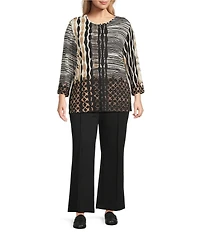 Multiples Plus Size Solid 4-Way Stretch Ponte Elastic No-Waist Pintuck Pull-On Flare Leg Ankle Pants