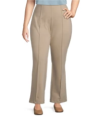 Multiples Plus Size Solid 4-Way Stretch Ponte Elastic No-Waist Pintuck Pull-On Flare Leg Ankle Pants