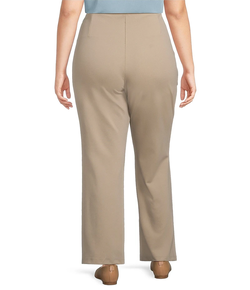 Multiples Plus Size Solid 4-Way Stretch Ponte Elastic No-Waist Pintuck Pull-On Flare Leg Ankle Pants
