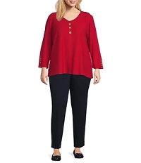 Slimsation® by Multiples Plus Size Solid Ease-Y-Fit Knit Pull-On Ankle Pants