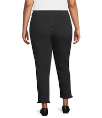 Multiples Plus Size Solid Garment Dyed Straight Leg Fringe Hem Pull-On Ankle Pants
